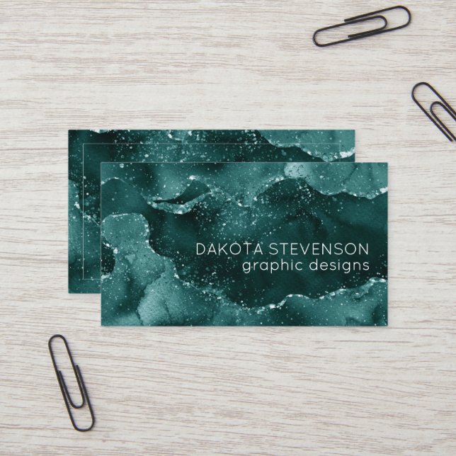 Moody Agate | Teal Green Malachite Rich Jewel Tone Business Card (Front/Back In Situ)