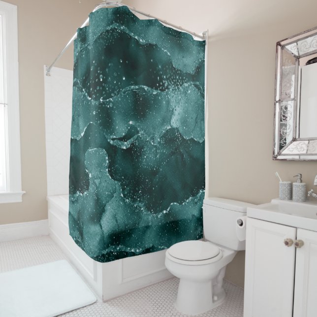 Moody Agate | Teal Green Malachite Rich Jewel Tone Shower Curtain (In Situ)