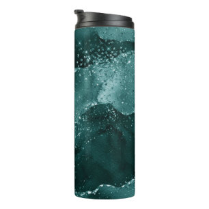 Moody Agate   Teal Green Malachite Rich Jewel Tone Thermal Tumbler