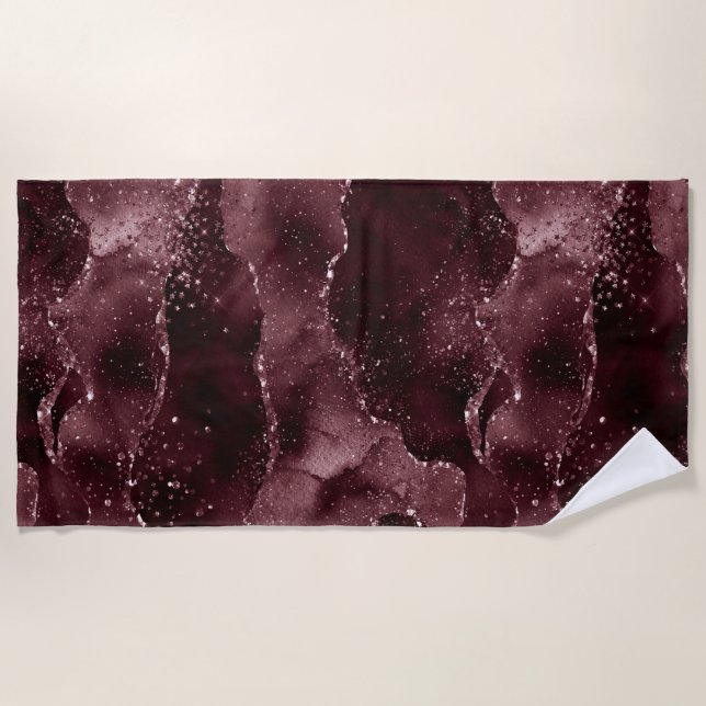 Moody Agate | Wine Bordeaux Sangria Merlot Maroon Beach Towel (Front)