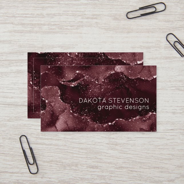 Moody Agate | Wine Bordeaux Sangria Merlot Maroon Business Card (Front/Back In Situ)