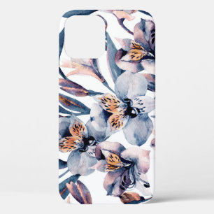 Moody Alstroemeria: Watercolor Flowers Pattern iPhone 12 Case