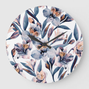 Moody Alstroemeria: Watercolor Flowers Pattern Large Clock