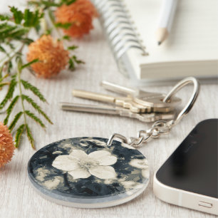 Moody Anemone Flower Botanical Art Key Ring