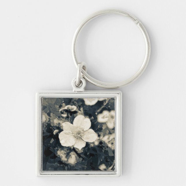 Moody Anemone Flower Botanical Art Key Ring (Front)