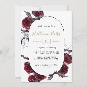 Moody Arch Floral Burgundy Black Halloween Party  Invitation