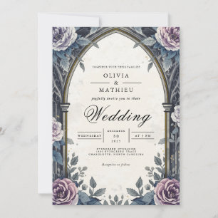 Moody Arch Floral Romance Wedding Invitation