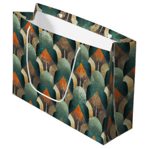 Moody Art Deco Teal & Charcoal Geometric Design Large Gift Bag