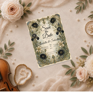 Moody Art Nouveau Botanical Elegance Wedding Save The Date