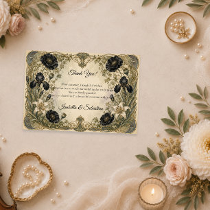 Moody Art Nouveau Botanical Elegance Wedding Thank You Card