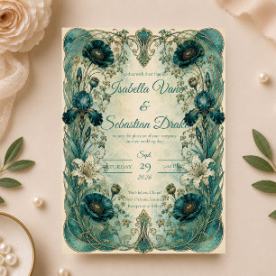 Moody Art Nouveau Botanical Romance Wedding Invitation