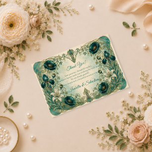 Moody Art Nouveau Botanical Romance Wedding Thank You Card