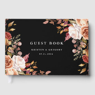Moody Autumn Floral Elegant Wedding Guest Book