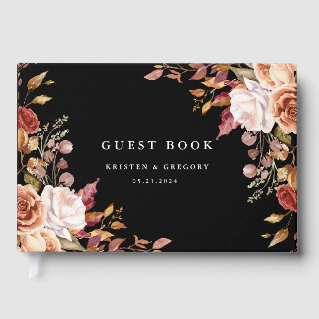 Moody Autumn Floral Elegant Wedding Guest Book (Front)