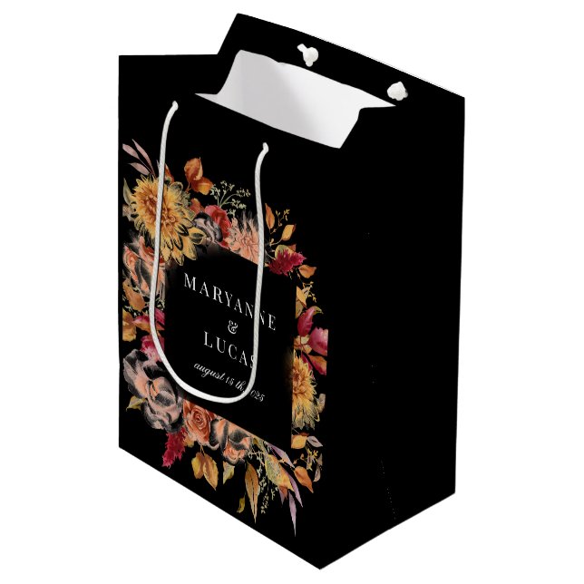 Moody Autumn Floral Monogram Medium Gift Bag (Front Angled)