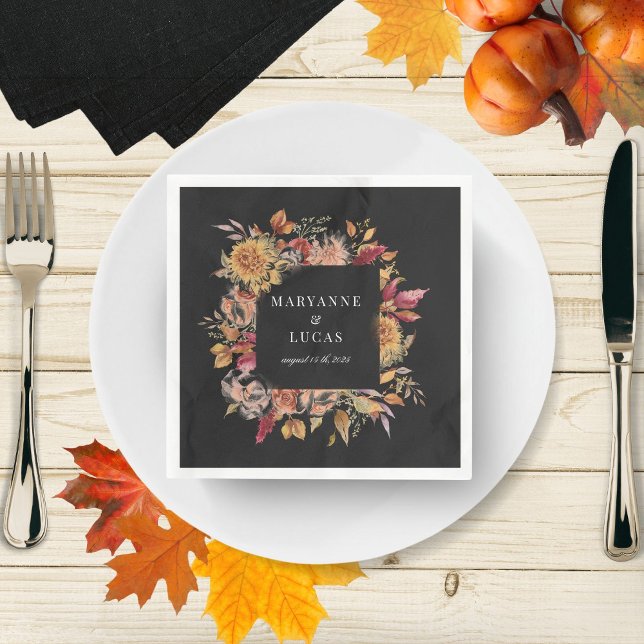 Moody Autumn Floral Monogram Napkin (Creator Uploaded)