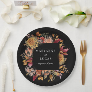 Moody Autumn Floral Monogram Paper Plate