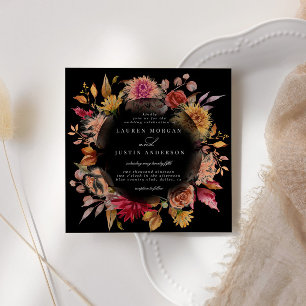 Moody Autumn Floral Square Wedding Invitation