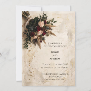 Moody Autumn Floral Wedding Invitation