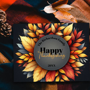 Moody Autumn Leaves Wreath Family Thanksgiving Postcard