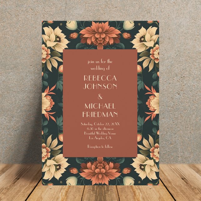 Moody Autumn Rust Terracotta Floral Fall Wedding Invitation (Creator Uploaded)