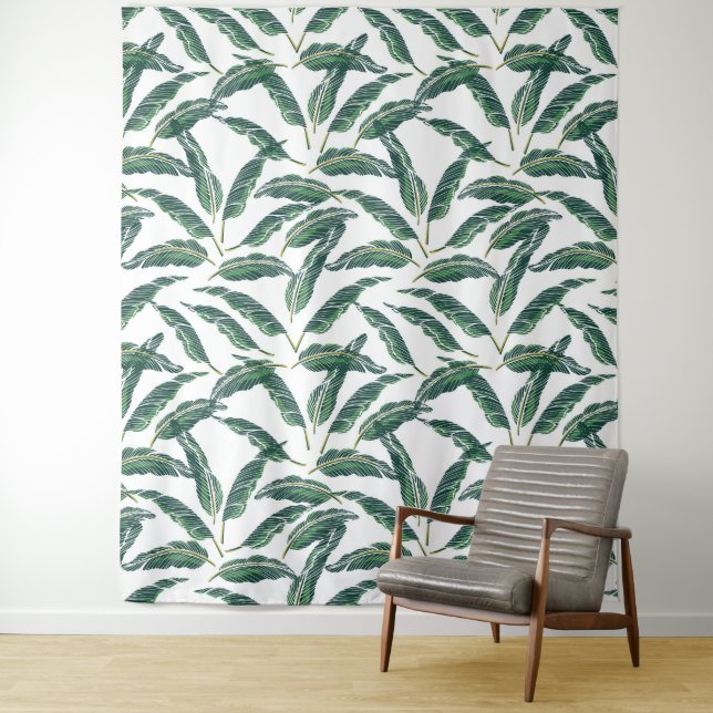 Moody Banana leaves white Tapestry (In Situ)