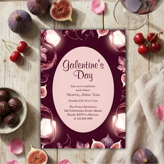 Moody Berry Figs Galentine’s Day Wine Night Invitation (Galentine’s Day Wine Night Figs & Rosé, Moody Berry, Personalized)