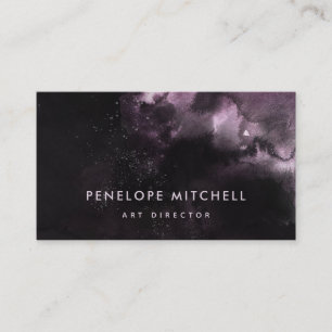 Moody Black and Purple   Dark Watercolor Swirl Business Card