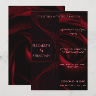 Moody Black and Red Rose Elegant Wedding  Invitation