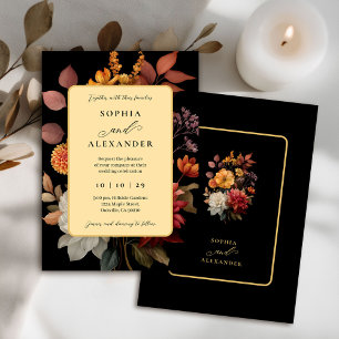 Moody Black and Rust Autumn Floral Wedding Invitation