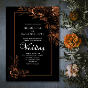 Moody Black and Sepia Floral Wedding Invitation
