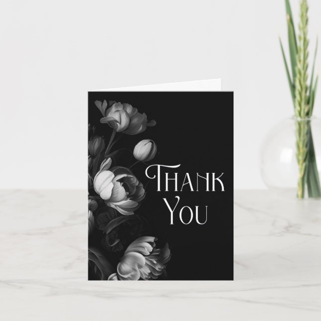 Moody Black and White Flower thank you Card (Front)