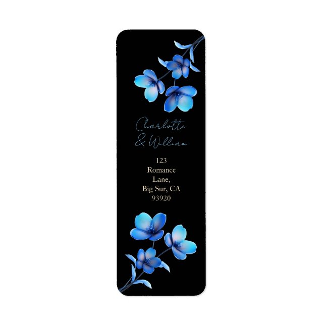 Moody Black & Blue Floral Return Address Label (Front)