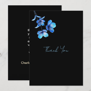 Moody Black & Blue Floral Wedding Thank You Card