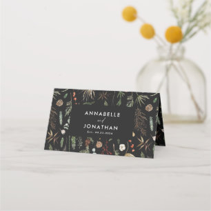 Moody black botanical floral elegant place card