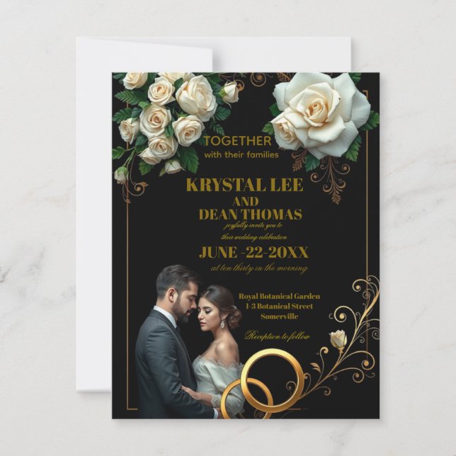 Moody Black Burgundy Blush Floral Peonies Wedding  Card (Front)