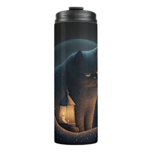 Moody Black Cat by House @ Night - Thermal Tumbler