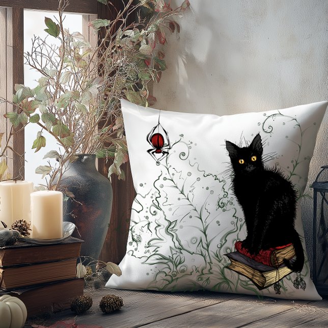 Moody Black Cat Halloween Cushion (Moody Black Cat Throw Pillow)