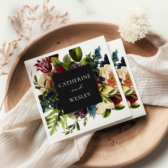 Moody Black Floral Burgundy Wedding  Napkin (Creator Uploaded)