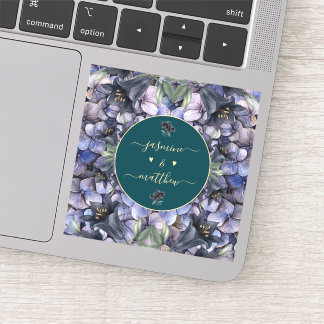 Moody Black Floral Classic Couple Names Wedding