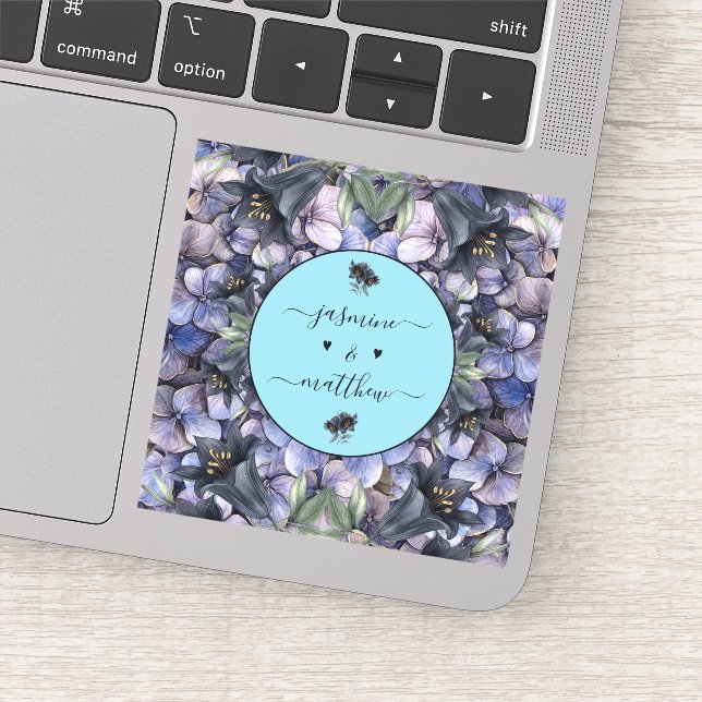 Moody Black Floral Classic Couple Names Wedding (Detail)