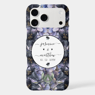 Moody Black Floral Classic Couple Names Wedding