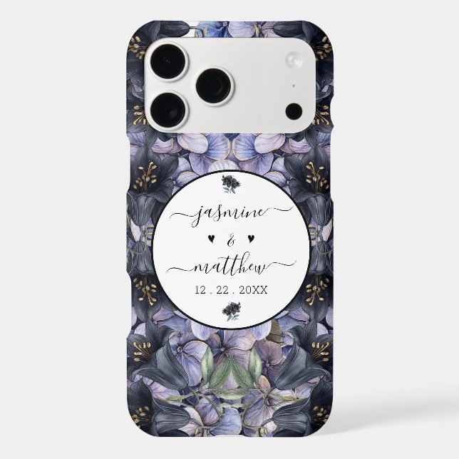 Moody Black Floral Classic Couple Names Wedding (Back)