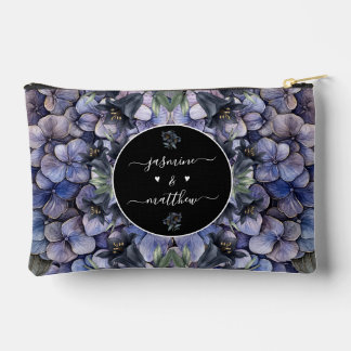Moody Black Floral Classic Couple Names Wedding Accessory Pouch