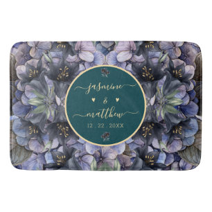 Moody Black Floral Classic Couple Names Wedding Bath Mat