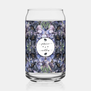 Moody Black Floral Classic Couple Names Wedding Can Glass