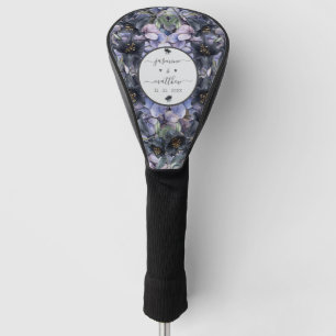 Moody Black Floral Classic Couple Names Wedding Golf Head Cover