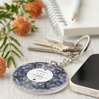 Moody Black Floral Classic Couple Names Wedding Key Ring