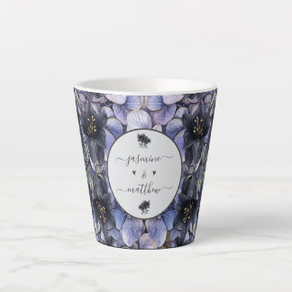 Moody Black Floral Classic Couple Names Wedding Latte Mug