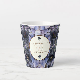 Moody Black Floral Classic Couple Names Wedding Latte Mug